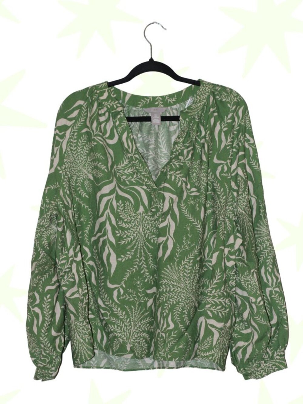 H&M oversized botanical print peasant blouse L